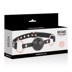 Bâillon boule respirante cuir végan noir et or rose — vue 4