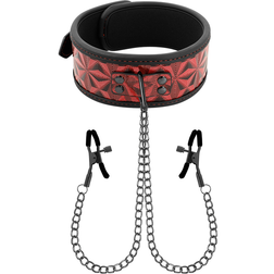 Collier BDSM rouge avec pinces à tétons reliées — Begme — vue 2