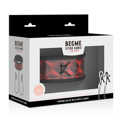 Collier BDSM rouge avec pinces à tétons reliées — Begme — vue 7