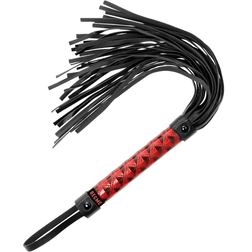 Martinet BDSM à lanières fines noires et manche rouge verni — vue 2