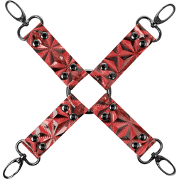 Hogtie en croix cuir végan rouge embossé — 4 mousquetons — vue 2