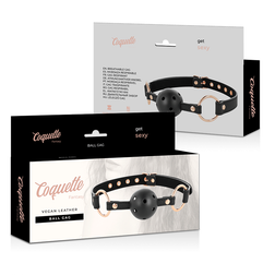 Bâillon boule respirante cuir végan noir et or rose — vue 5