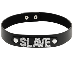 Collier ras de cou SLAVE en cuir végan noir et strass — Chic Desire