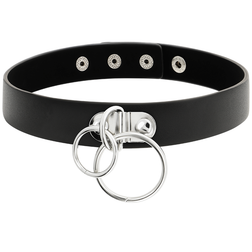 Collier ras de cou double anneau en cuir végan noir — Chic Desire — vue 2