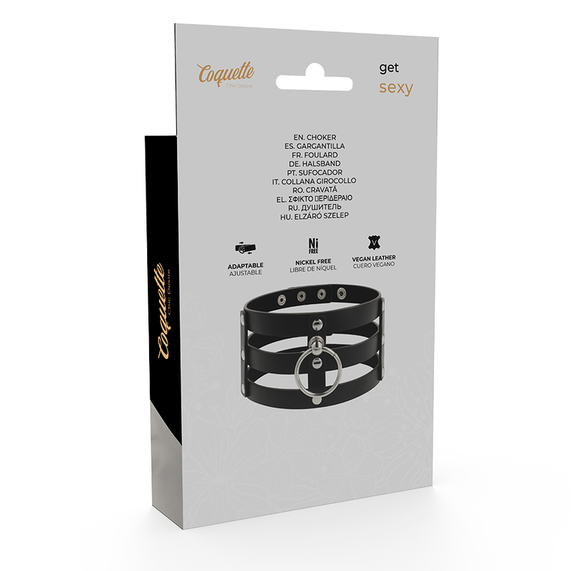 Ras-de-cou 3 bandes cuir vegan avec anneau O — emballage