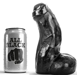 Dildo realista negro y grueso de 17 cm con testículos, en PVC negro, 17.0 cm, con base plana con ventosa