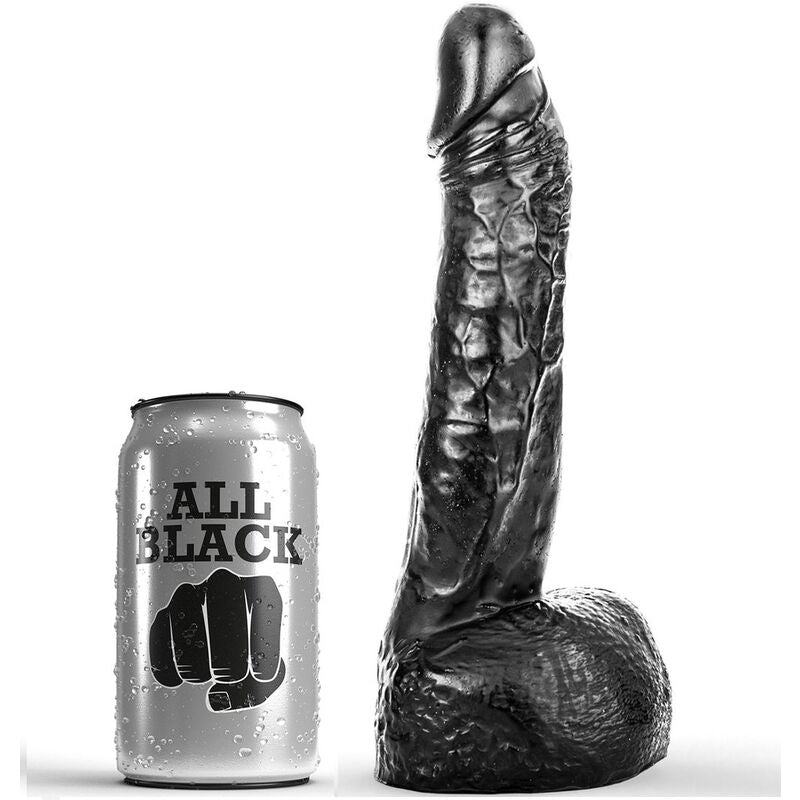 Gode réaliste noir veiné avec testicules 20 cm — vue de face