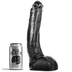 Gode réaliste Gode XL courbé veiné 29 cm avec testicules en PVC noir 29.0 cm avec base ventouse plate