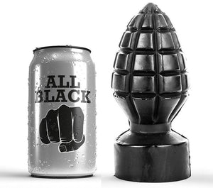 Plug anal grenade texturé 14 cm diamètre 6 cm en PVC noir 14.0 cm vu de face