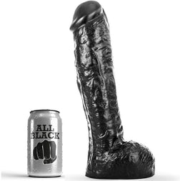 Gode réaliste Gode XL massif veiné 29 cm avec testicules en PVC noir 29.0 cm avec base ventouse plate