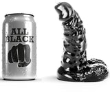 Gode noir nervuré 13 cm avec testicules · All Black · Godes Réalistes