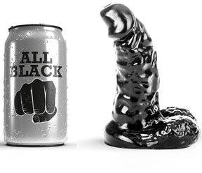 Gode noir nervuré 13 cm avec testicules · All Black · Godes Réalistes