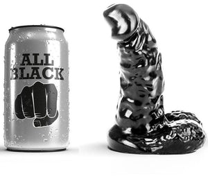 Gode noir nervuré 13 cm avec testicules · All Black · Godes Réalistes