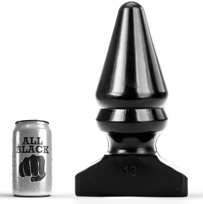 Plug anal Plug conique géant 28,5 cm diamètre 11,5 cm en PVC noir 28.5 cm vu de face