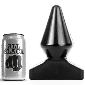 Plug anal Plug conique XL 18,5 cm diamètre 9 cm en PVC noir 18.5 cm vu de face