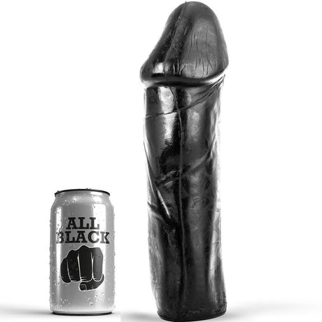 Gode semi réaliste noir tige longue 28 cm sans testicules · All Black · Godes Réalistes