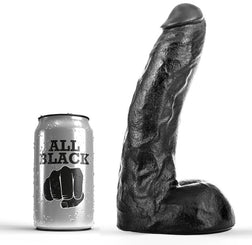 Gode réaliste épais 22 cm diamètre fin avec testicules en PVC noir 22.0 cm avec base ventouse plate