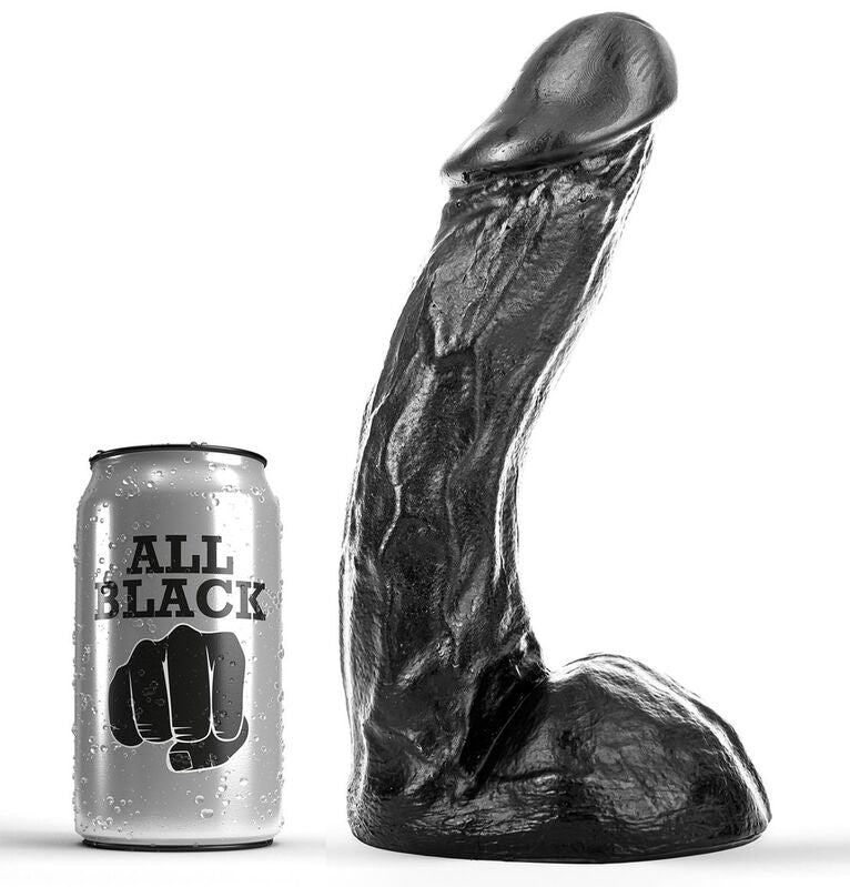 Gode réaliste noir veiné avec testicules 23 cm · All Black · Godes Réalistes