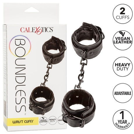 Menottes Calexotics poignets nylon & peluche douce — Boundless noir vu de face