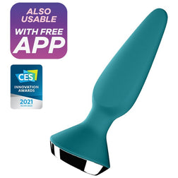 Plug anal Satisfyer Plug vibrant connecté double moteur Vert — Plug-ilicious 1 en Silicone vert 13.5 cm vu de face