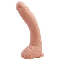 Curved realistic 28 cm dildo with testicles — Alex, flesh-coloured TPE, 28.2 cm, flat suction-cup base