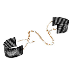 Menottes Bijoux Desire Metallique bracelets en maille métallique noire et chaîne dorée — Bijoux Indiscrets en Métal noir v...