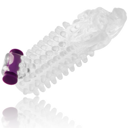 Gaine pénis Gaine de pénis vibrante à picots Dragon — Transparente en TPR transparent vu de face