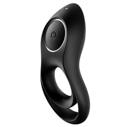 Cockring vibrant double anneau Satisfyer Duo — 12 modes en Silicone noir vu de face