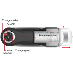 Schéma technique des boutons et longueur insérable du masturbateur automatique