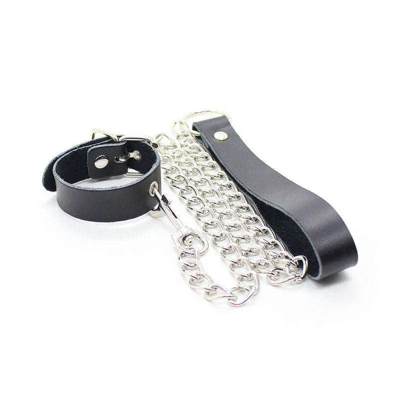 OHMAMA FETISH COLLIER PENIS ET BRACELET EN CUIR AVEC CHAINE METALLIQUE
