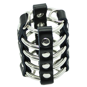 OHMAMA FETISH CAGE PENIS AVEC ANNEAUX METALLIQUES ET SANGLE EN CUIR