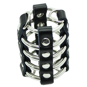 OHMAMA FETISH CAGE PENIS AVEC ANNEAUX METALLIQUES ET SANGLE EN CUIR