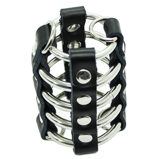 OHMAMA FETISH CAGE PENIS AVEC ANNEAUX METALLIQUES ET SANGLE EN CUIR