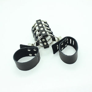 OHMAMA FETISH CAGE PENIS AVEC ANNEAUX METALLIQUES ET SANGLE EN CUIR