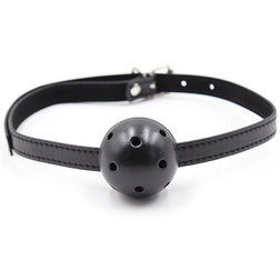 Bâillon boule respirante avec sangle simili cuir noir