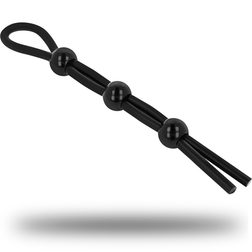 Cockring lasso ajustable silicone — 3 perles de serrage en Silicone noir vu de face