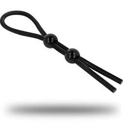 Cockring lasso ajustable silicone — 2 perles de serrage en Silicone noir vu de face