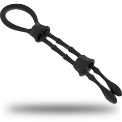 Cockring lasso double cordon texturé perles en Silicone noir vu de face