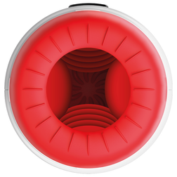 Vue de face de la gaine interne rouge texturée du masturbateur