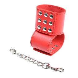 Menottes rouges larges à boutons-pression avec chaîne métal