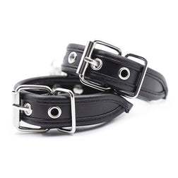 Menottes simili cuir noir fines avec mousqueton — vue 4