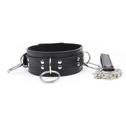 Collier soumission simili cuir 3 D-rings avec laisse chaîne — vue 3