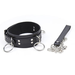 Collier soumission simili cuir 3 D-rings avec laisse chaîne — vue 4