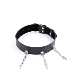 Collier BDSM simili cuir 3 anneaux avec chaînes — vue 2