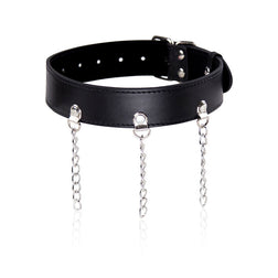 Collier BDSM simili cuir 3 anneaux avec chaînes — vue 3