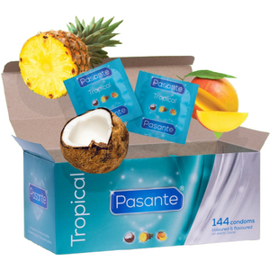 Préservatifs aromatisés tropicaux boîte de 144 — Pasante Tropical · Pasante · Préservatifs Aromatisés