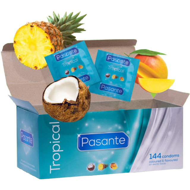 Préservatifs aromatisés tropicaux boîte de 144 — Pasante Tropical · Pasante · Préservatifs Aromatisés