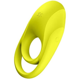 Cockring vibrant double anneau 12 modes vibrants jaune — Spectacular Duo en Silicone jaune vu de face
