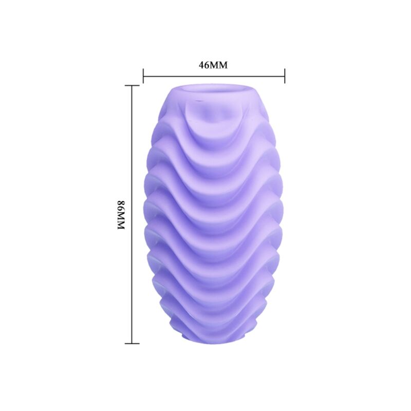 Schéma coté de l'œuf masturbateur lilas : 86 mm de haut, 46 mm de large