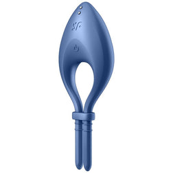 Cockring vibrant connecté sangle ajustable — Bullseye Bleu en Silicone bleu vu de face